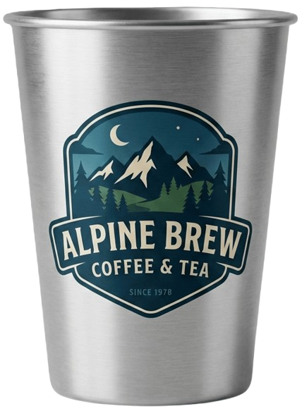 Alpine Brew Coffee and Tea custom aluminum cup