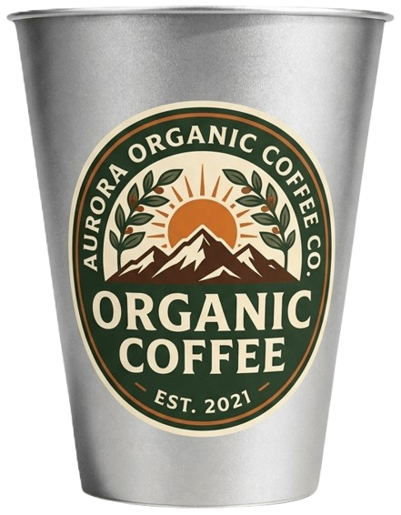 Aura Organic Coffee custom aluminum cup